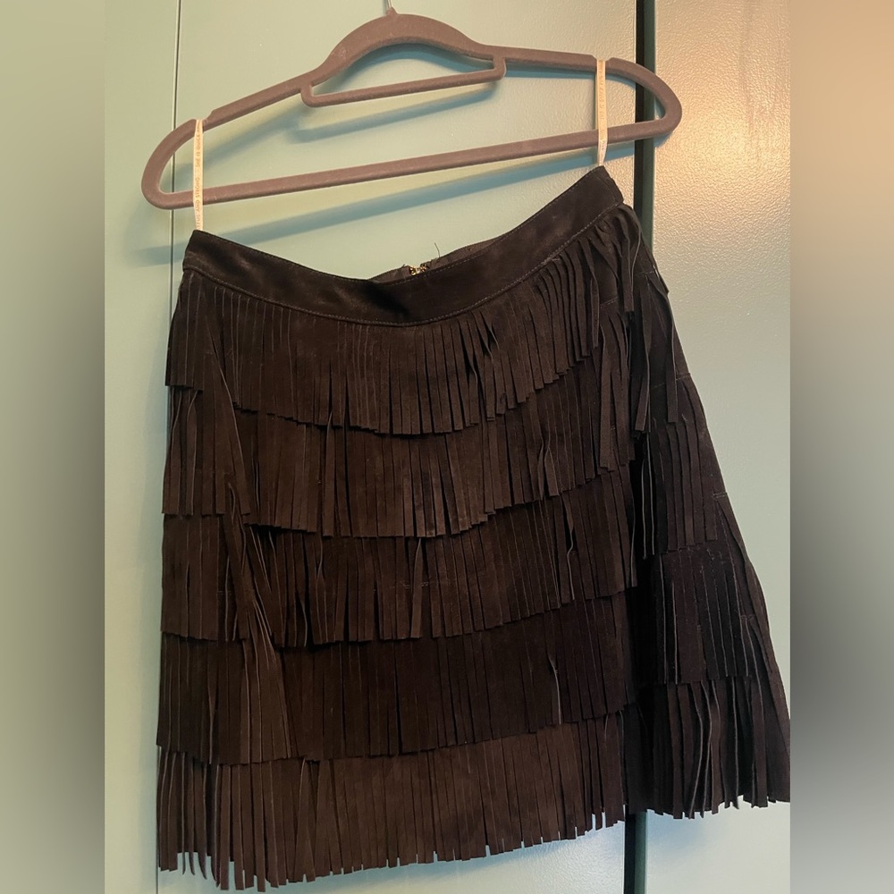 Suede fringe Kate Spade skirt in black